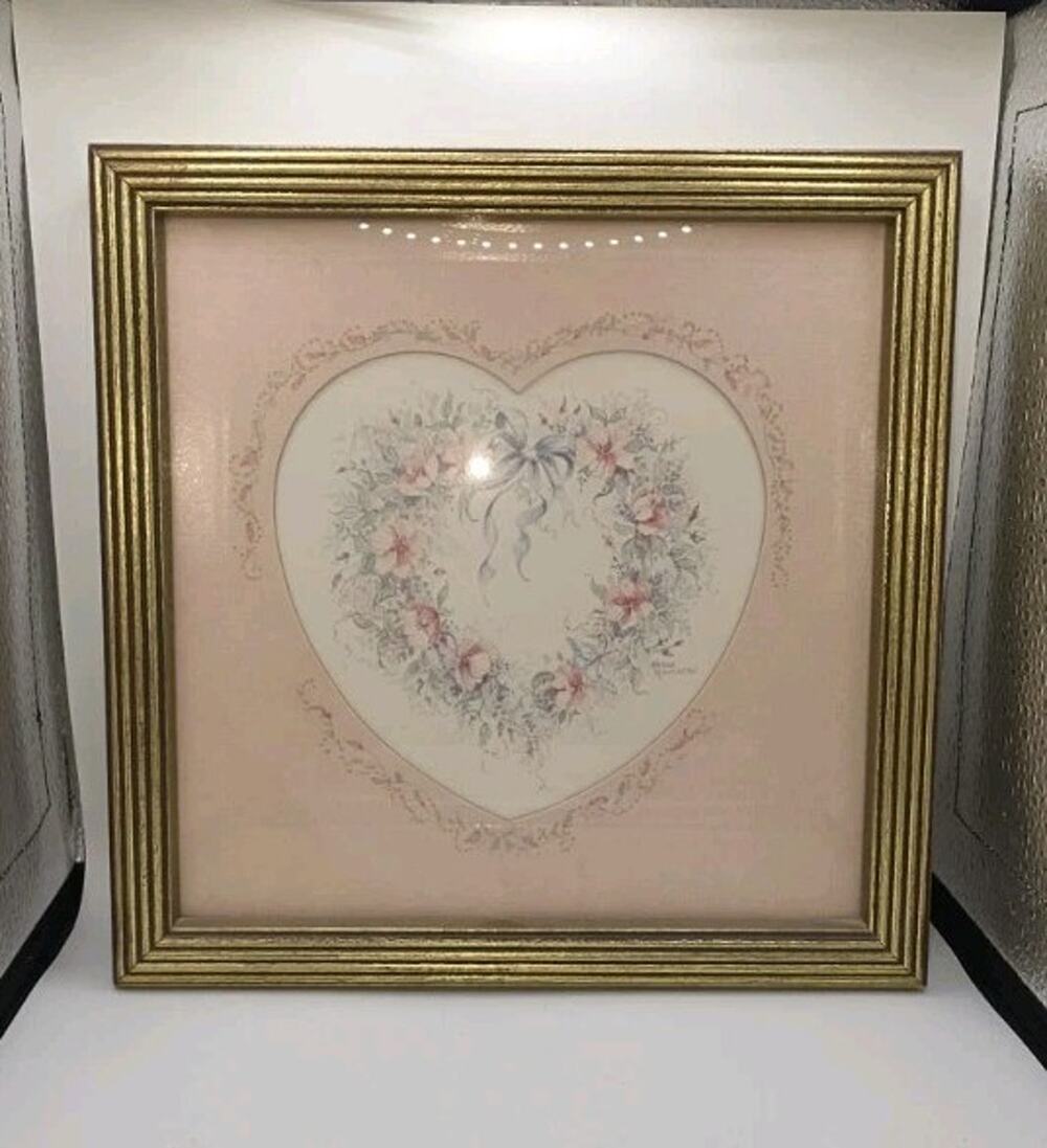 Framed Margie Whittington Heart Floral Whimsical Art Print – Vintage Wall Decor